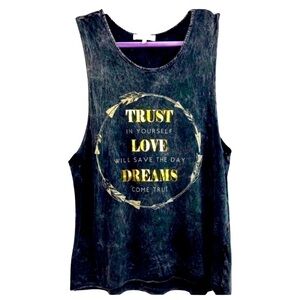 Nabee black acid distressed wash women’s trust, love, dreams tank top